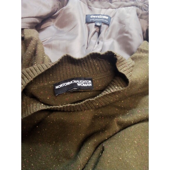 Women's Green Two-piece Set Mock Turtleneck / Vest With Fur Size Large - Picture 14 of 16